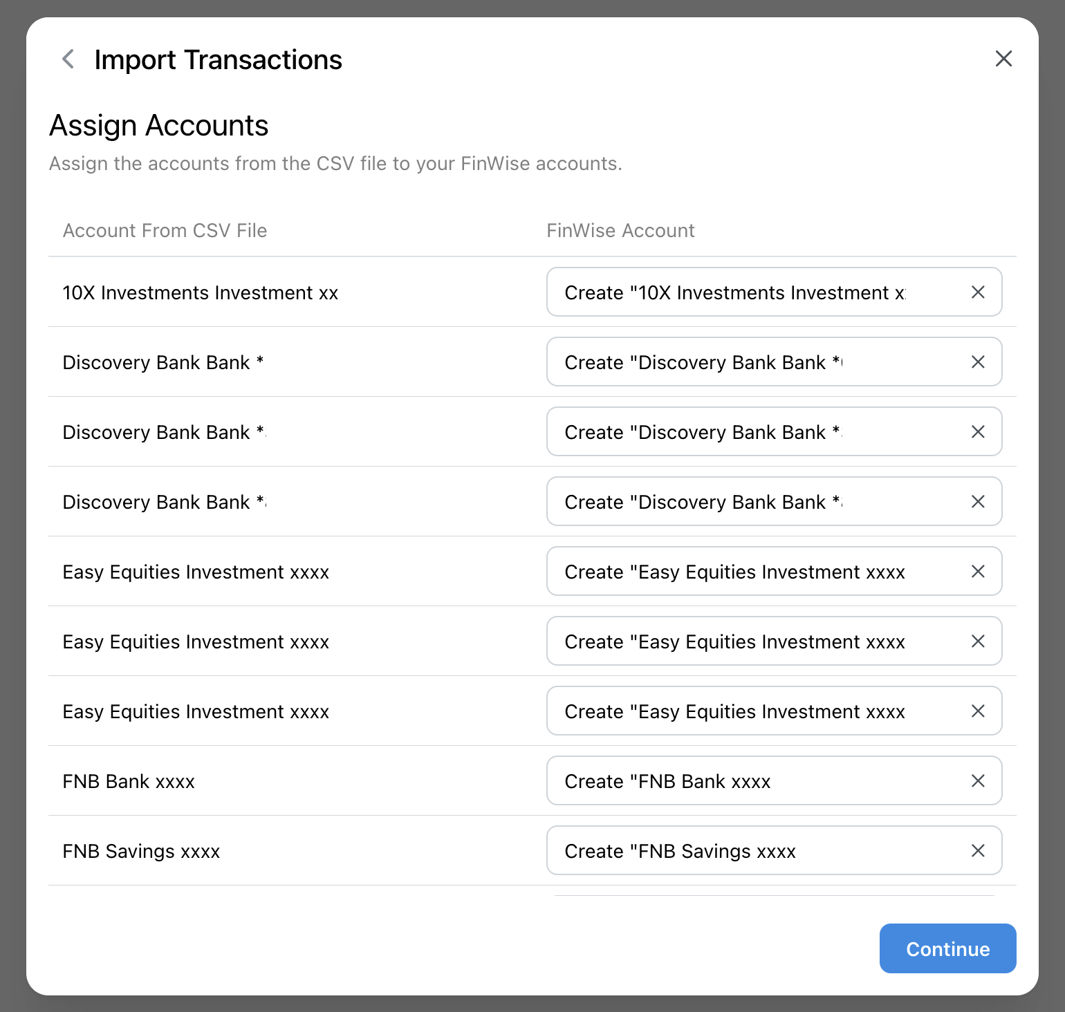 Screenshot of account matching step