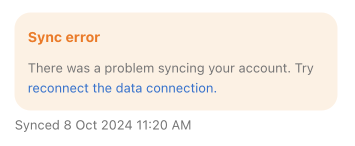 Screenshot showing a disconnected account with reconnect button