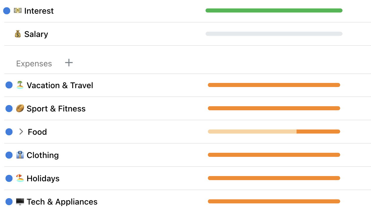 Screenshot of budget progress bars