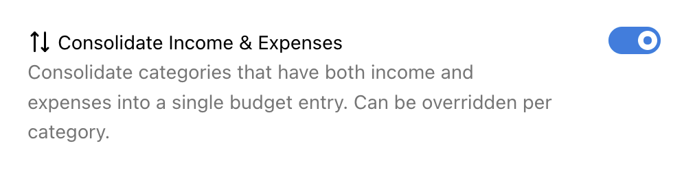 Screenshot of consolidate income and expenses setting