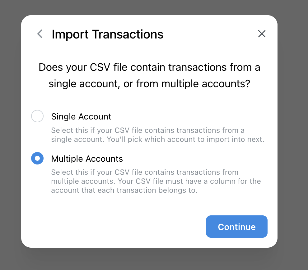 Single or multiple accounts selection screen